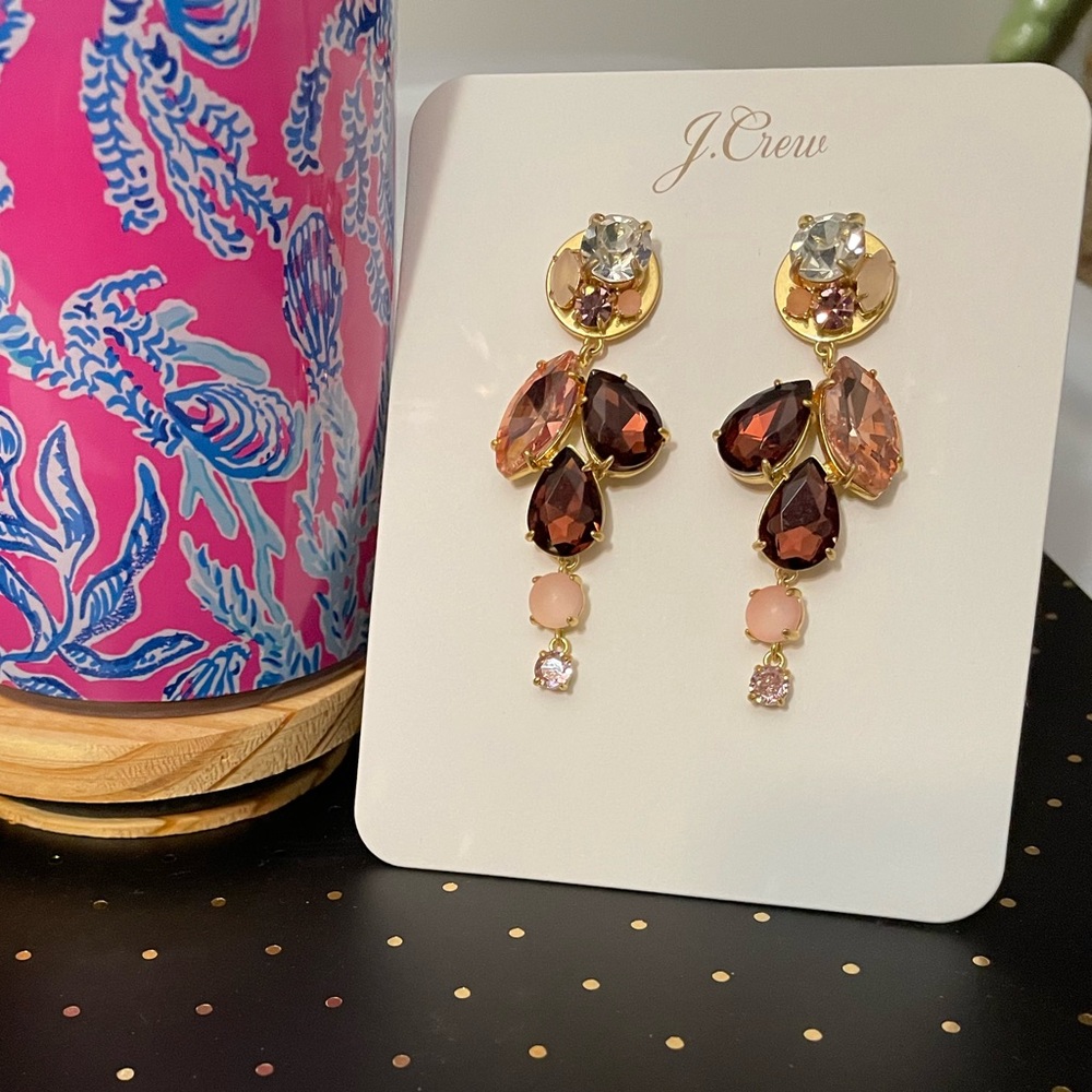 J.CREW Crystal Cluster Earrings NWT OS Mauve Blush